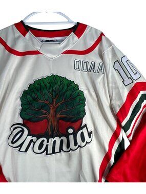 Odaa Oromia Hockey Jersey Size L White Red Green Tree Logo #10 Africa Tree
